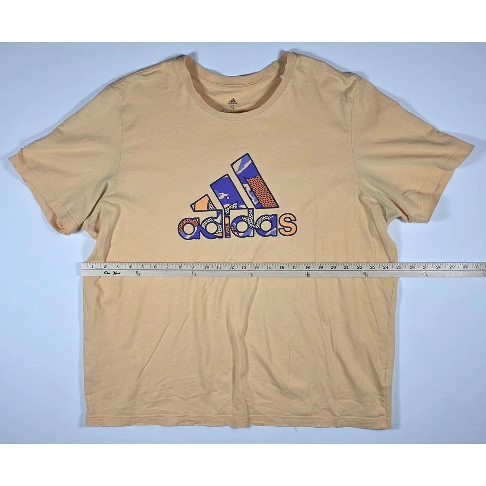 Adidas Mens XL Graphic T-Shirt Peach Orange Cotton Logo Badge of Sport DA19512